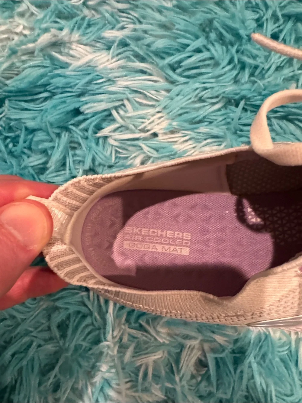Skechers GOwalk Women's Cream Knit Lace-Up Sneakers with Purple Accents